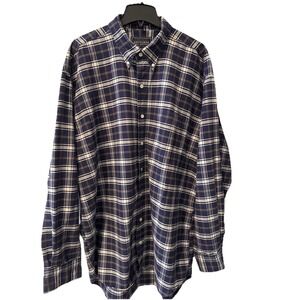 Britches Great Outdoors Vintage Oxford Blue‎ Plaid Long Sleeve Button Up 2XL EUC